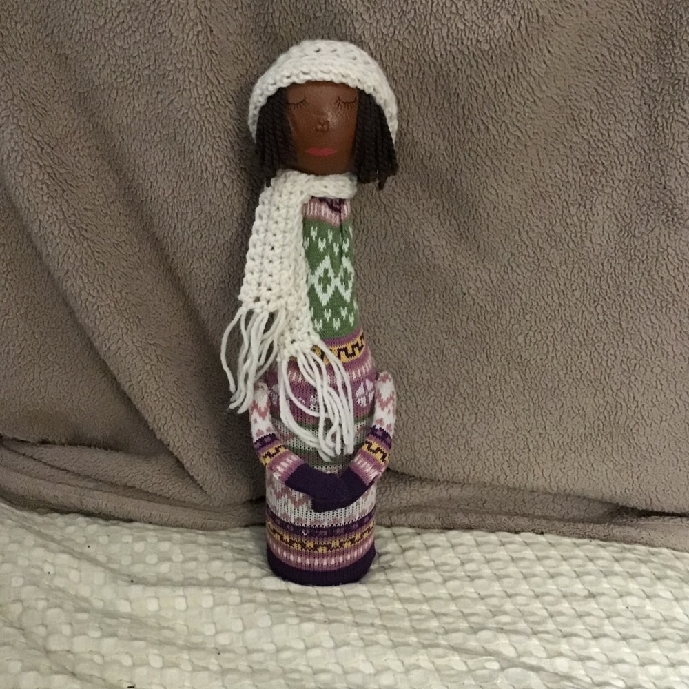 Handmade Folk Art Doll‎ Winter Scarf Hat Knitted Sweater